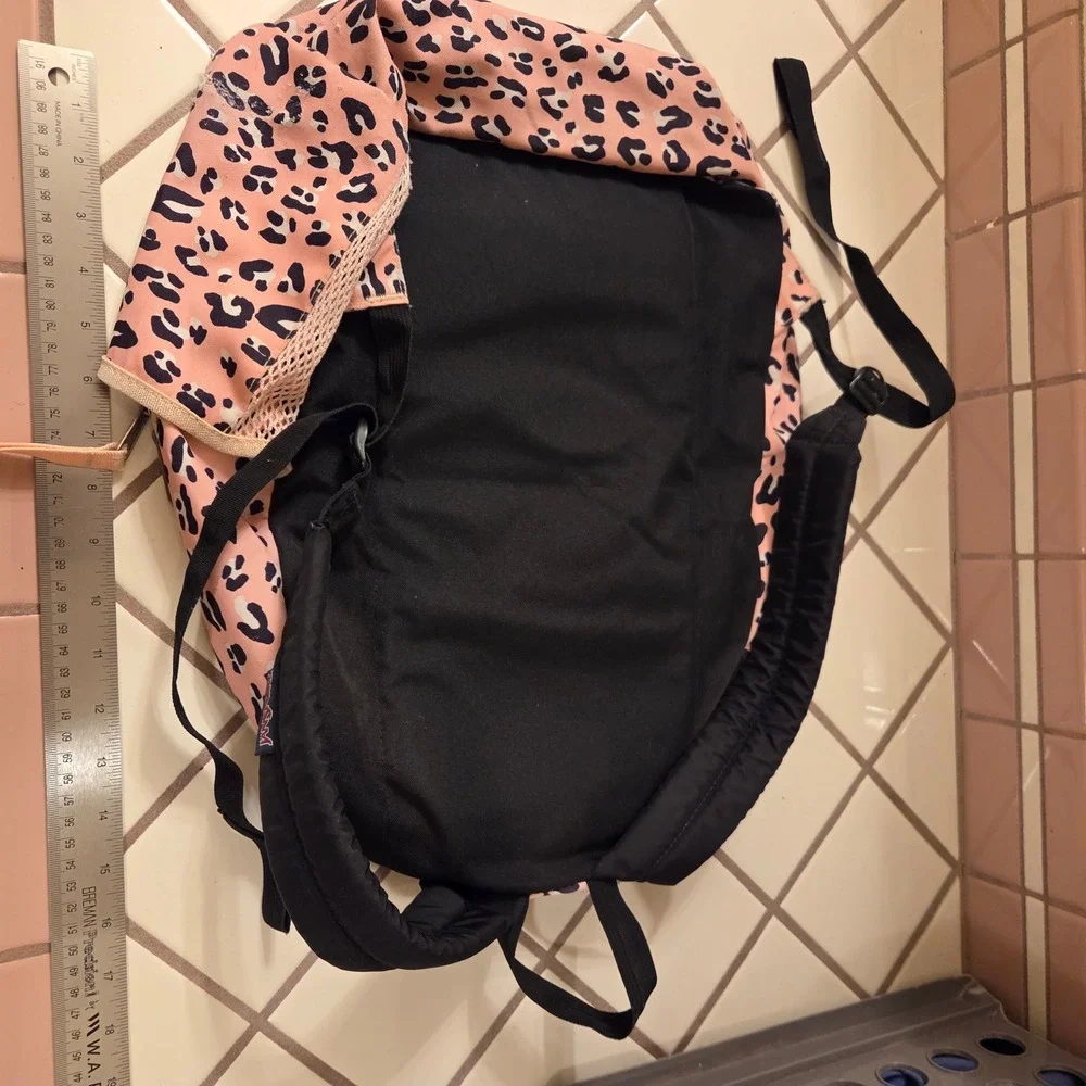 JanSport SuperBreak Pink Leopard Print Backpack School Bag Animal Print